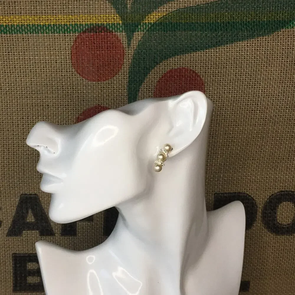 Faux pearl and rhinestone post earrings